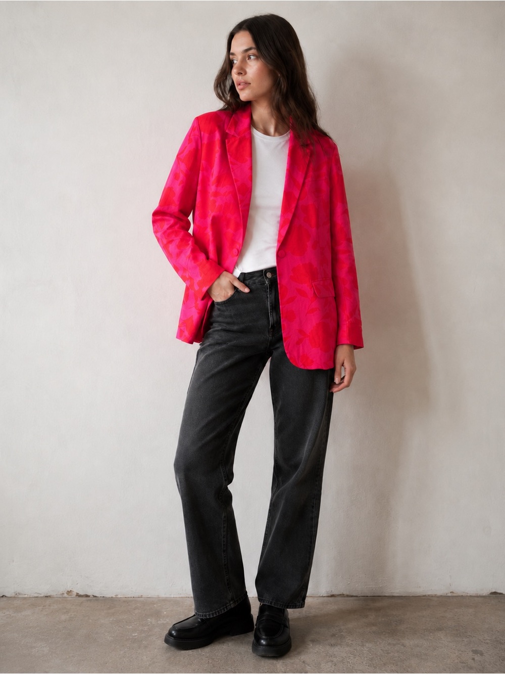 Kate Spade x Target Classic Rose Blazer Pink Red Floral Linen Blend, size L